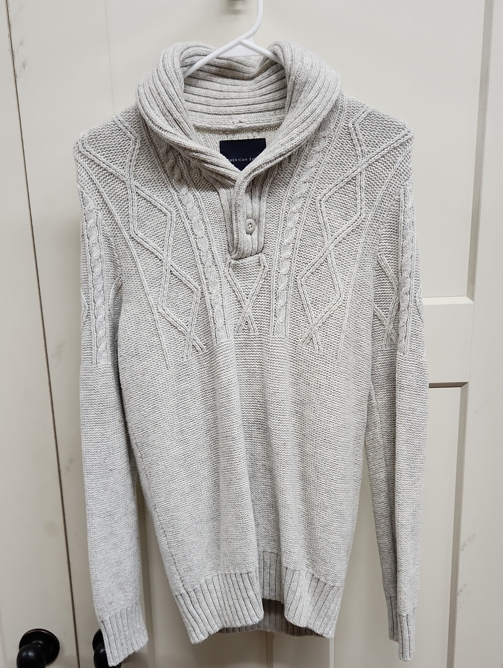 Men's Shawl Collar Cable Knit Sweater - Light Gray